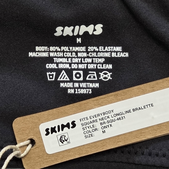 SKIMS FITS EVERYBODY SQUARE NECK LONGLINE BRALETTE BRA ONYX BLACK MEDIUM - Picture 5 of 6